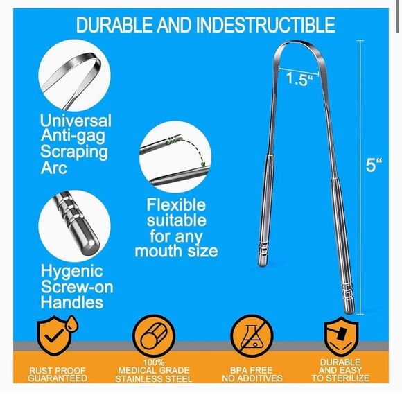Tongue Scraper Tongue Cleaner Stainless Steel 1 New Heavy Duty OCT - Picture 3 of 5